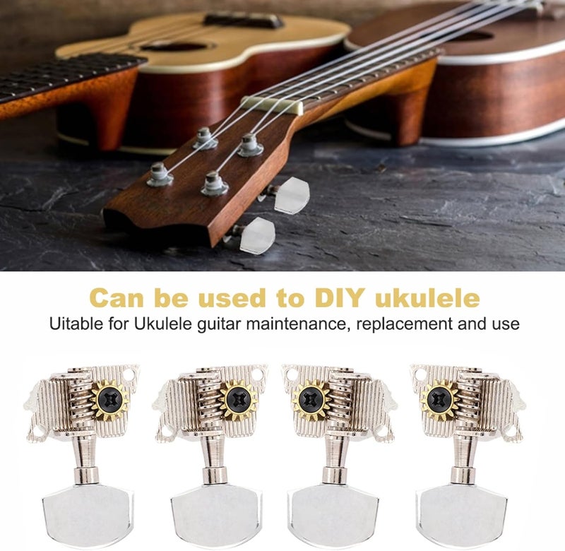 Moofey 2L2R Ukulele Tuning Pegs, Ukulele Tuner Strings Set, Silver Classical Machine Head DIY Parts with Mounting Screws - Image 3